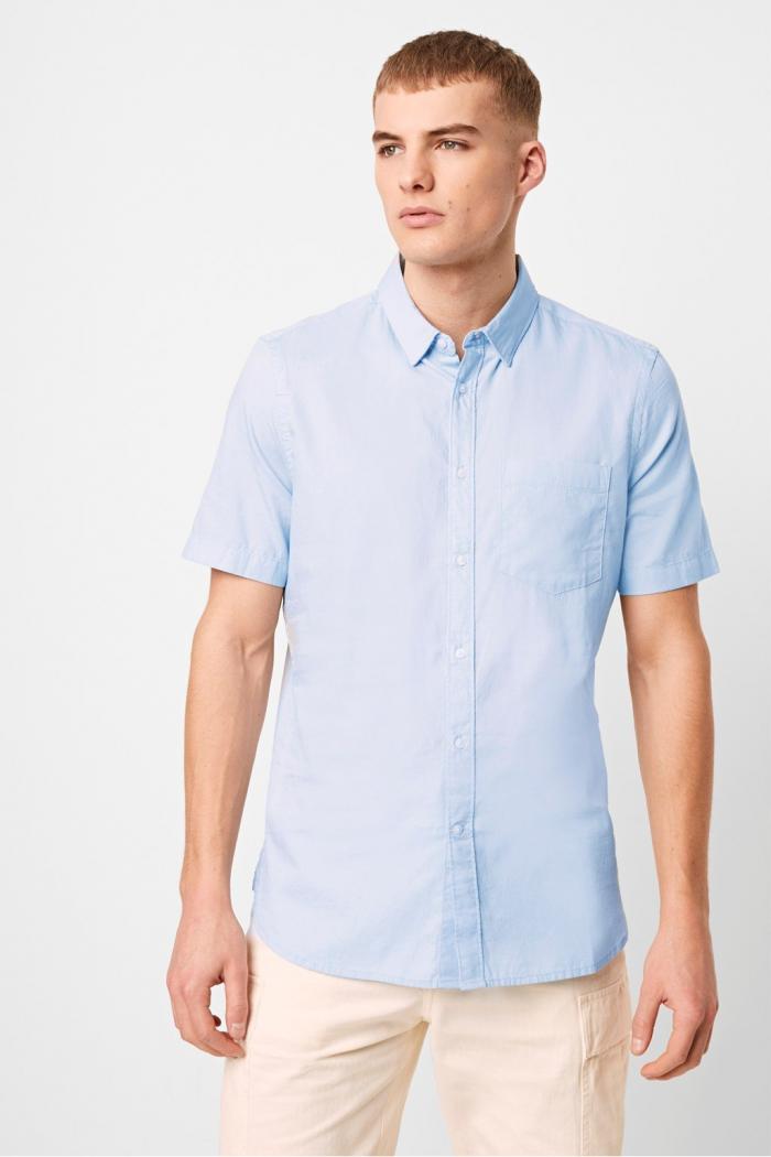 French Connection Mens Overdyed Poplyn Short Sleeve Button Down Shirt 